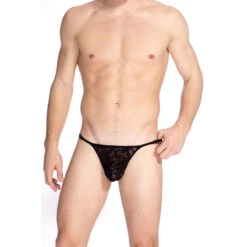 Delos Noir - String Striptease 8 Delos Noir - String Striptease -LHOMME INVISIBLE Soldes delos string striptease noir en dentelle homme 1