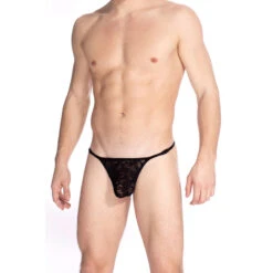 Delos Noir - String Striptease 10 Delos Noir - String Striptease -LHOMME INVISIBLE Soldes delos string striptease noir en dentelle homme 3