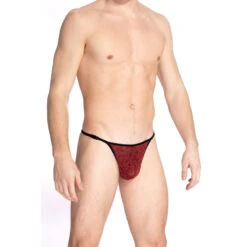 Delos Rouge - String Striptease -LHOMME INVISIBLE Soldes delos string striptease rouge en dentelle homme 3