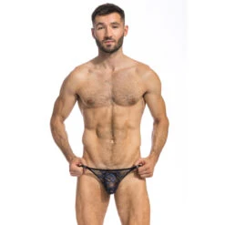 Elysée Bleu - String Striptease -LHOMME INVISIBLE Soldes elysee bleu string striptease homme en dentelle 1
