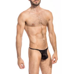 Estève - String Striptease -LHOMME INVISIBLE Soldes esteve string striptease homme noir dentelle 2