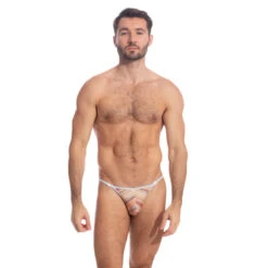 Devant -LHOMME INVISIBLE Soldes rayures orange string striptease 1
